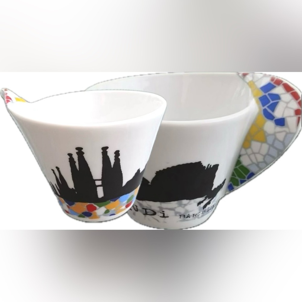 NEW Porcelanas Rabat BARCELONA Gaudi Sculptural Mosaic Porcelain Mug Cup Set